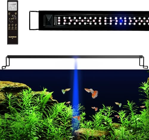 GLOWRIUM LED Aquarium Light with Remote Control, Full Spectrum Fish Tank Light with Automatic Timer, IP67 Waterproof Light for Freshwater Tank, Dimmable, RGB+W+Moon LED