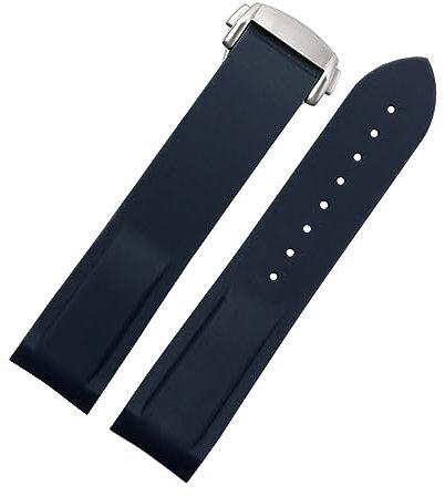 NFRFK Bracelets de montre en caoutchouc et Silicone, 20mm 22mm, pour Omega Seamaster 300 speedmaster, Seiko, accessoires de montre pour hommes(Blue silver buckle,22mm)
