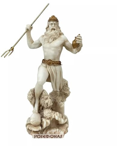 Poseidon Statue Gott des Meeres, 18 cm, graue Patina-Skulptur
