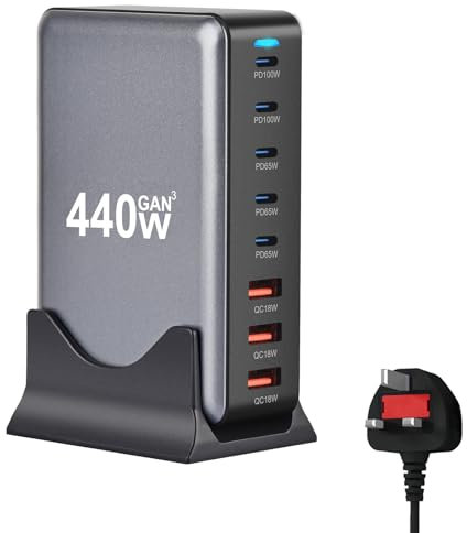 440W USB C Fast Charger Block,GaN III 8-Port PD Charging Station Hub Laptop Charger Power Adapter,Compatible with Laptop,MacBook,iPad,iPhone,Samsung etc