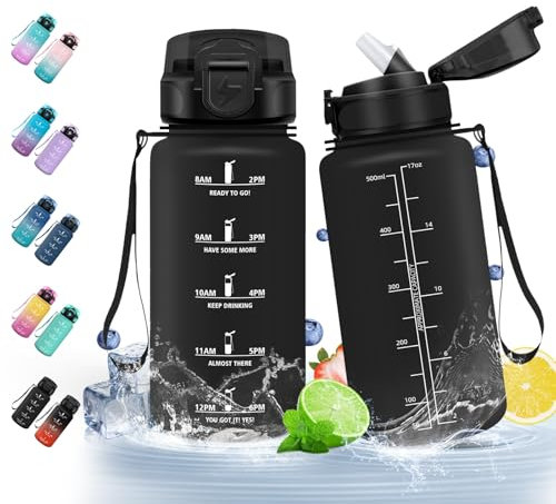 HoneyHolly Botella Agua, 500 ml con Pajita, Botella de Agua, Prueba de Fugas, Botella Agua Niños Colegio, Libre de BPA, Cantimplora para Niños, Deporte, Running, Gimnasio, Bicicleta