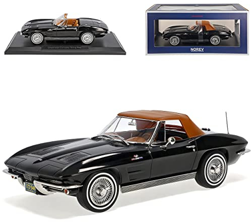 Chevrolet Chevy Corvette C2 Stingray Cabrio Schwarz 1962-1967 1/18 Norev Modell Auto mit individiuellem Wunschkennzeichen