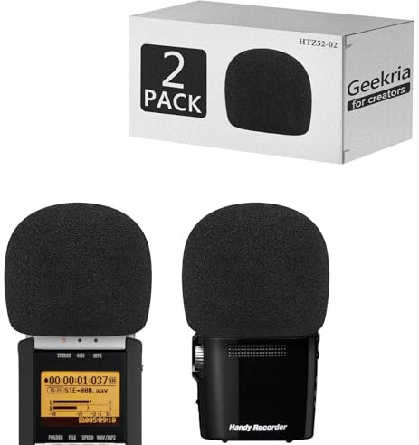Geekria for Creators Lot de 2 pare-brises en mousse compatibles avec enregistreur ZOOM H2N, H4N, housse de protection contre le vent de micro, filtre en éponge, enregistreur numérique portable (noir)