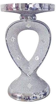 SHABJY Silver Pears Mirrored Side Table Crushed Diamond Crystal End Table Sparkly Modern Accent Table for Bedroom, Living Room or Plant Stand 60x30cm Glam Luxury Romany Style Furniture