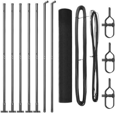 vidaXL Set aus grauen Stahlzaunpfosten mit Zaunmaterial 10 x 1 m Langlebig Metall modernes Design für den Außenbeschutz Pfosten Gartenlösung Tierbereich UV-beständig Wasser