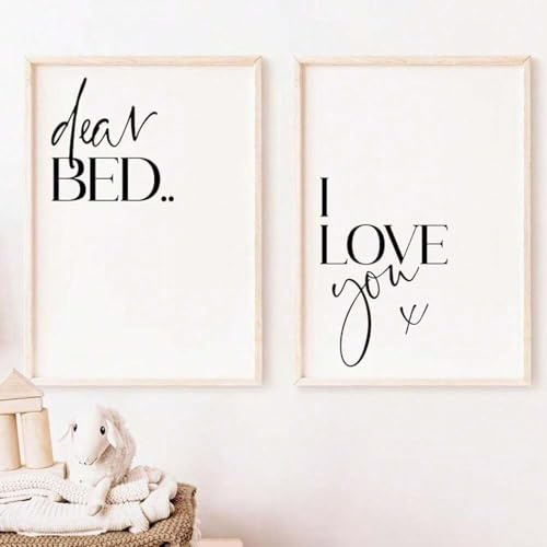 lianyibo 2-teiliges Set mit Wandkunstdrucken für Schlafzimmer, „Dear Bed I Love You“, Schlafzimmer-Leinwandposter, maximalistisches modernes Strichzeichnungsdekor, 20 x 30 cm x 2, rahmenlos
