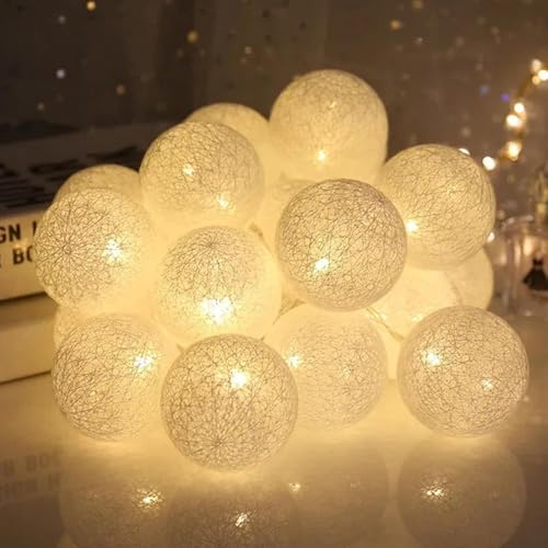 LED Lichterkette Baumwollkugeln,1.5M 10LED Kugeln Lichterkette,Batteriebetrieben,Cotton Ball Lichterketten für Weihnachten Hochzeit Kinderzimmer Party Deko