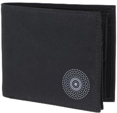 Oxmox Geldbörse Herren/Portemonnaie Damen | Wallet mit RFID Schutz | New Cryptan (Vegan) | 5 Kreditkartenfächer | Querscheinbörse Querformat | schwarz | Circle Bloom Print Grey