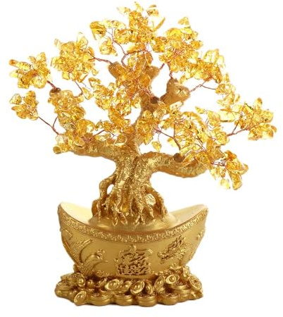 Kristall-Geldbaum-Handwerk, Geldbaum-Ornamente, Kristall-Bonsai-Citrin-Baum, gelber Quarzbaum für Zuhause, Größe M