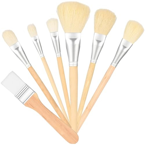 7-Piece Professional Goat Hair Mop Paint Brush Set | Watercolor, Acrylic & Oil - Versatile Blending & Detailing Brushes with Ergonomic Wooden Handles