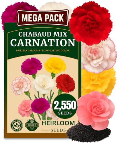 TLSSCO 2550+ Carnation Flower Seeds for Planting, Pack for 2026 USA Premium Non-GMO Flower Seeds- AKA. Dianthus Caryophyllus Chabaud Mix Perennial