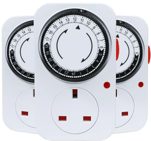 24 Hour Mechanical Timer Plug Socket UK, MDCMLKS Programmable Energy Saving Plug-in Indoor Timer Plug Switch for Indoor Lights, Lamps, Christmas Lights and Home Appliances,CE Listed(13A/3120W, 3 Pack)