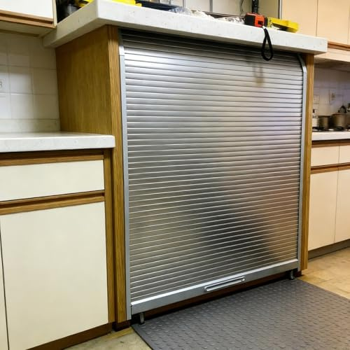 LZMZMQ Sliding Tambour Cabinet Door, Folding Closet Doors with Hand Pull & Exposed Track, Pull-Down Roller Shutter Functioning As Privacy/Partition/Divider Door(18x39in/45.7x99cm)