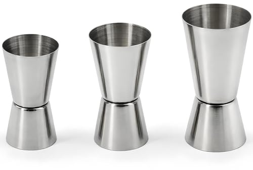 Spirit Measure, Stainless Steel Drink Measures, 25/50ml 20/40ml 15/30ml Jigger Spirit Measure Cup, Shot Measures Dual Measuring Cup for Bar, Party, and Cocktails (3pcs)