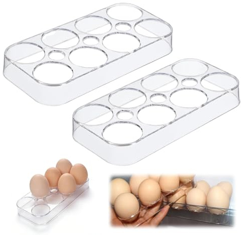 KAHZOR 2 Piezas Hueveras para Frigorífico – Contenedor Transparente Apilable para Huevos – Organizador de Huevos para Cocina y Congelador – Ahorra Espacio y Protege Contra Roturas