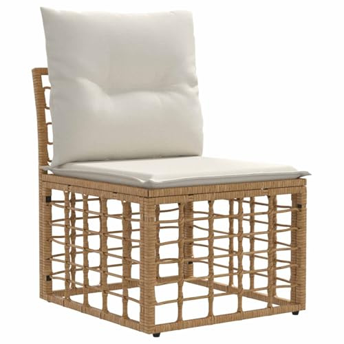vidaXL Modulares Outdoor-Sofa ohne Armlehnen Natur Poly-Rattan, Rustikales, wetterfestes Sofa-Set für die Terrasse, Flexibles Lounge-Mobiliar, wandelbares Design
