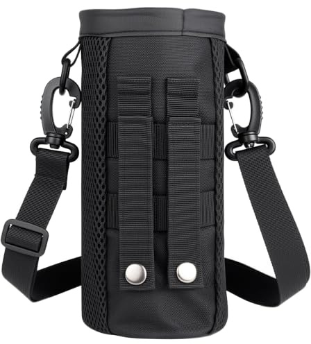 Becellen Tactical Molle Flaschenhalter Gürtel Mesh Wasserflaschenhalter | Mit Kordelzug und Verstellbarem Schultergurt Oxford Getränkehalter Gürtel Rucksack für Outdoor Sport Wandern Jagd Camping