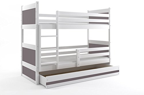 Etagenbett RICO für Kinder 190 x 80 weiß/graphit + Matratzen gratis