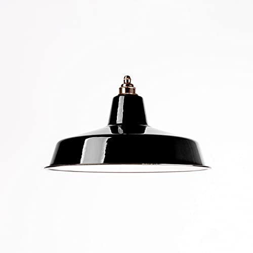 Industrie Lampenschirm Emaille Schwarz (2. Wahl), Fabriklampe Ø36 cm inkl. Vintage Fassung aus Messing, Old English Finish