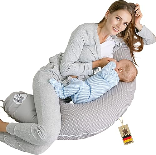 sei Design Stillkissen Mikroperlen XXL Lagerungskissen Schwangerschaftskissen Seitenschläferkissen 190x30 cm groß (Bezug Waschbär, Füllung EPS Mikroperlen)