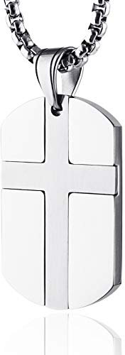 HZMAN Dog Tag Necklace for Men Women Stainless Steel Isaiah 41:10 Cross Dog Tag Pendant Necklace Jewelry Gift (Silver)