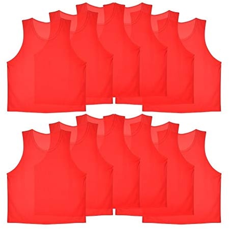 VGEBY 12 er Set Fußball Weste Makierungshemd Trainingsleibchen für Kinder Jungen für Volleyball Fußball Basketball (Farbe : Rot)