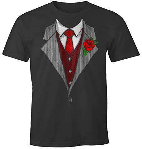 MoonWorks Herren T-Shirt Anzug Schlips Krawatte aufgedruckt Fun-Shirt anthrazit XXL