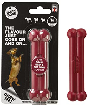 TastyBone Nylon Dog Chew Toy for Toy Dogs (Roast Beef & Red Wine) - Indestructible for Aggressive Chewers, Everlasting Flavour, Strong Healthy Teeth, Made in the UK