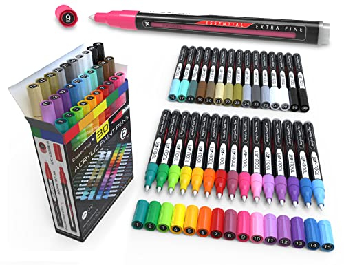 TOOLI-ART Lot de 30 marqueurs peinture acrylique. Pointe extra fine de 0,7 mm pour peinture rupestre, toile, céramique, verre, métal, tissu, bois. Non toxique, à base d'eau, à séchage rapide