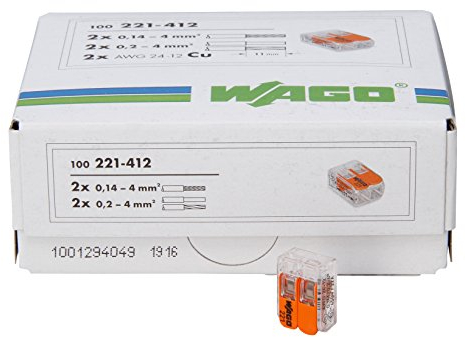 Kopp 33346426 Wago Steckklemme 2-fach mit Hebel für Flexible Drähte Wiederöffenbar 1, 5 - 2, 5 mm² Inhalt 100 Stück, Transparent/Orange
