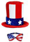 Mega_Jumble® Mr. America Uncle Sam Top Hat and USA Flas Bow Tie 2 Piece Kit for USA America Superbowl Independece Day 4th July Adult Unisex Fancy Dress Costume Accessories