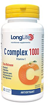 LongLife® C Complex 1000 | Vitamina C 1000mg a rilascio graduale | Alto dosaggio | Con bioflavonoidi da agrumi e quercetina | Difese immunitarie | 2 mesi di trattamento | Senza glutine e vegan