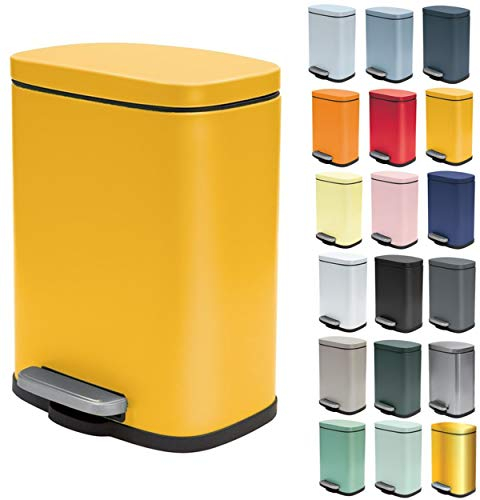 Spirella Kosmetikeimer 5 Liter Edelstahl mit Absenkautomatik und Inneneimer Akira Badezimmer Mülleimer Softclose Abfalleimer Gelb, Jaune Mat, 5 litres