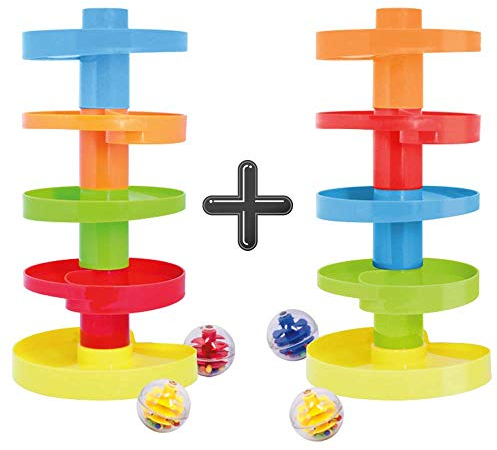 WEofferwhatYOUwant Kugelbahn Lernspielzeug – 2 Spiralrampen oder 1 Großer Turm – Montessori Kugelturm ab 9 Monaten – Fördert Koordination und Frühe Entwicklung
