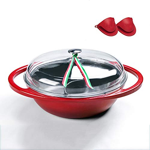 Cacerola de Hierro Fundido Cacerola para Cocina Rejilla para Cocinar 2 Sabores 28cm Recubrimiento de Esmaltede con Tapa de Cristal