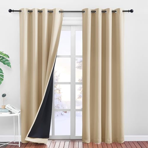 PONY DANCE Dicker und Schwerer Vorhang gegen Kälte für Tür Thermogardine | 2er Set H200 x B140 cm, Biscotti Beige, Blickdicht, Kälteschutz, Doppellagig, mit Ösen, für Wohnzimmer, als Türvorhang
