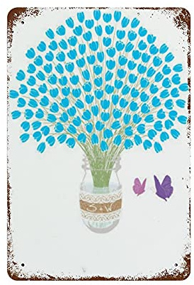 Retro-Blechschild, Hochzeitsgästebuch, Metallschild, Blechschild, Plakat, Heim-Barplatte, Wanddekoration, Einmachglas, Tulpen, einzigartige Hochzeitsgästebuch, Alternative Unterschrift,