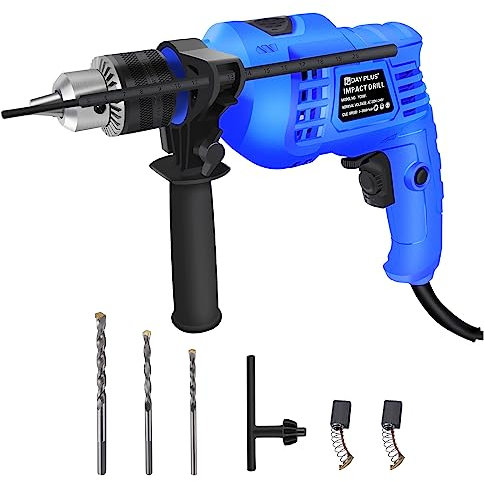850W Impact Hammer Drill - Corded Electric Drill with 360° Rotating Handle - Variable Speed - 13mm Metal Chuck - for Stone Masonry Brick Metal & Wood - Blue