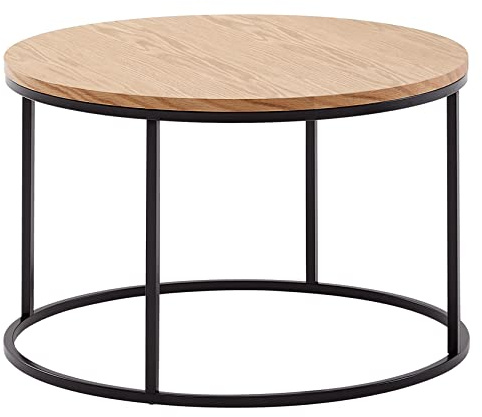 Wohnling Couchtisch 70x70x45 cm Sofatisch Holz/Metall Wohnzimmertisch Eiche, Design Stubentisch Modern Rund, Holztisch Kaffeetisch, Tisch Wohnzimmer