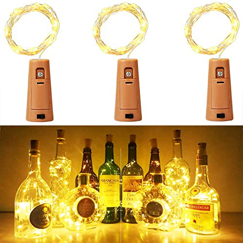Bottle Lights, Cork Lights for Bottles 2m 20 LED, Operated Nightlights for DIY Bedrooms Parties Weddings Indoor Christmas Outdoor Decoration, (3 Pack) Warm White [Energy Class A++]