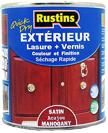 Rustins – Tinte para madera exterior de caoba – UV – secado rápido – acabado satinado – 1 l – 15 m²/L (ESMA1000FR)