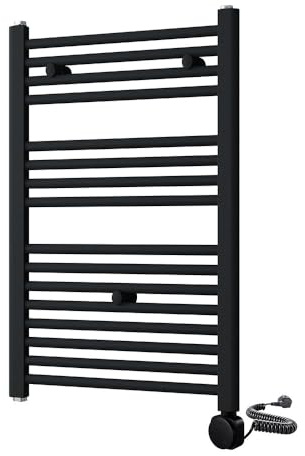 Porte-serviettes sèche serviettes radiateur électrique tubes en acier finition laqué noir mat 800 x 500 cm avec thermostat facile à utiliser