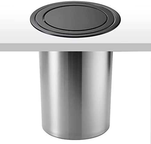 Cubo De Basura De Cocina, Cubo De Basura De Acero Inoxidable A Prueba De Herrumbre Integrado En La Encimera Con Tapa Abatible De Equilibrio Negro, Ojal De Basura Integrado