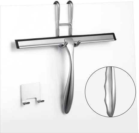 steauty Shower Squeegee for Glass Doors,12-Inch Shower Glass Squeegee, Sliver Shower Squeegee for Shower Doors,Mirror,Windows, with Shower Door Hook and Adhesive Hook