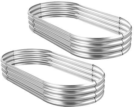 Land Guard Kit de jardinière surélevée galvanisée, 2 pièces, 3 × 1 × 3 m, bacs de jardin surélevés ovales en métal pour légumes, pour l'extérieur, 3 x 1,2 x 3 m