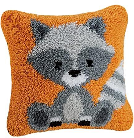 VIONNPPT Karikatur Tier Deko Kissenbezug Knüpfteppich Zum Selber Knüpfen DIY Kissen Latch Hook Kit, Knüpfkissen für Kinder Erwachsene, 43cmX43cm (Fuchs)