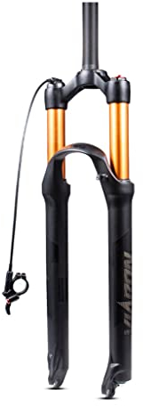 LHHL MTB Gabel 26/27,5/29 Zoll Air Mountainbike Federgabel 100mm Federweg Mit Ausgehende Dämpfung 1 1/8 gerade Rohr Fahrrad Gabel QR 9 MM Remote Lock (Color : Black gold, Size : 29)