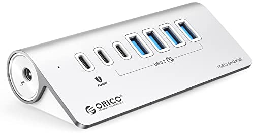 USB C Hub, ORICO 7 Port USB C 3.2 Gen 2 Hub, USB Verteiler 10 Gbps mit 4 USB C, 2 USB A, PD 60W, 24V/3A Netzteil Port, Aluminium USB Splitter mit 0.5m USB C Kabel für MacBook, MacBook Pro