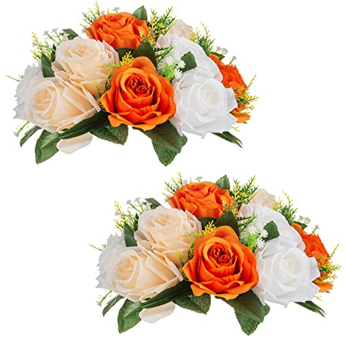 Nuptio Boule de Fleurs Arrangement Bouquet de Fleurs artificielles centres de Table Rose n Arrangements 24 cm Orange Faux Bouquets Roses Centre de Table pour Mariage Noël décorations de Table Orange