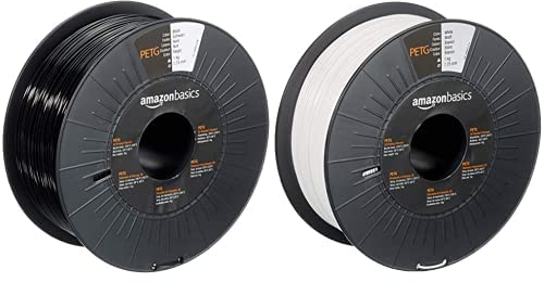 Amazon Basics 3D-Drucker-Filament aus PETG-Kunststoff, 1,75 mm, Schwarz, 1-kg-Spule & Amazon Basics 3D-Drucker-Filament aus PETG-Kunststoff, 1,75 mm, Weiß, 1-kg-Spule